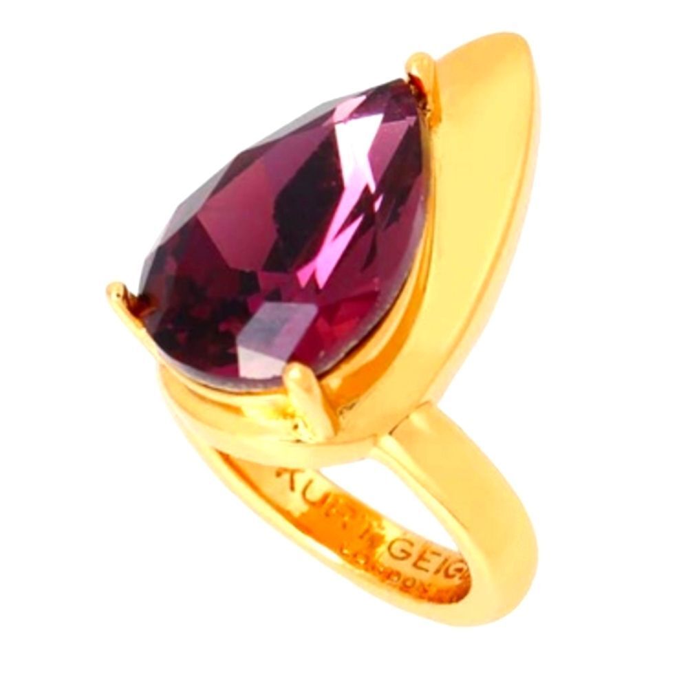 Kurt Geiger Gold Ring or Nail Ring with Deep Purple Teardrop Stone